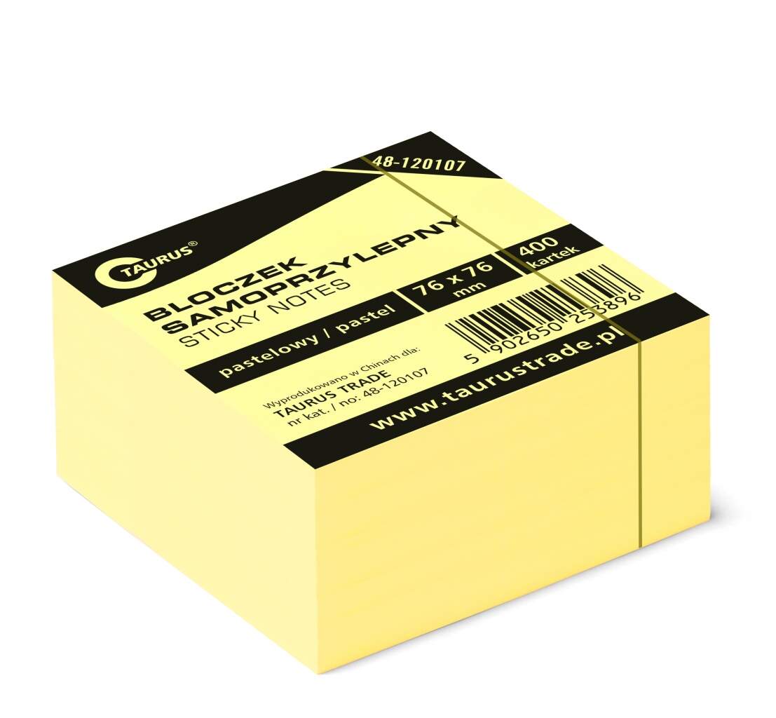 Notes samoprzylepny Taurus 76x76 żółty 400 kartek