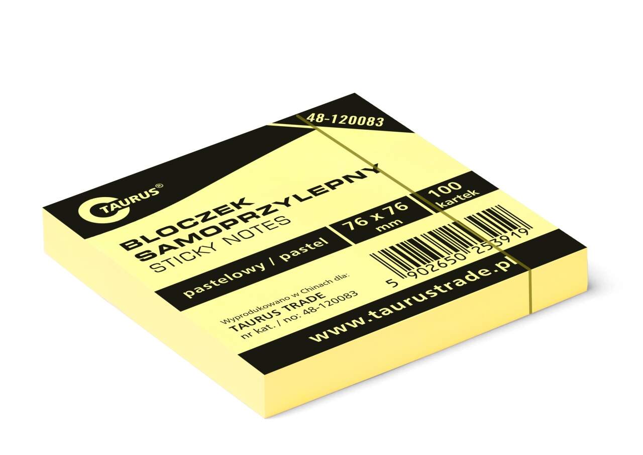 Notes samoprzylepny Taurus 76x76m żółty 100 kartek