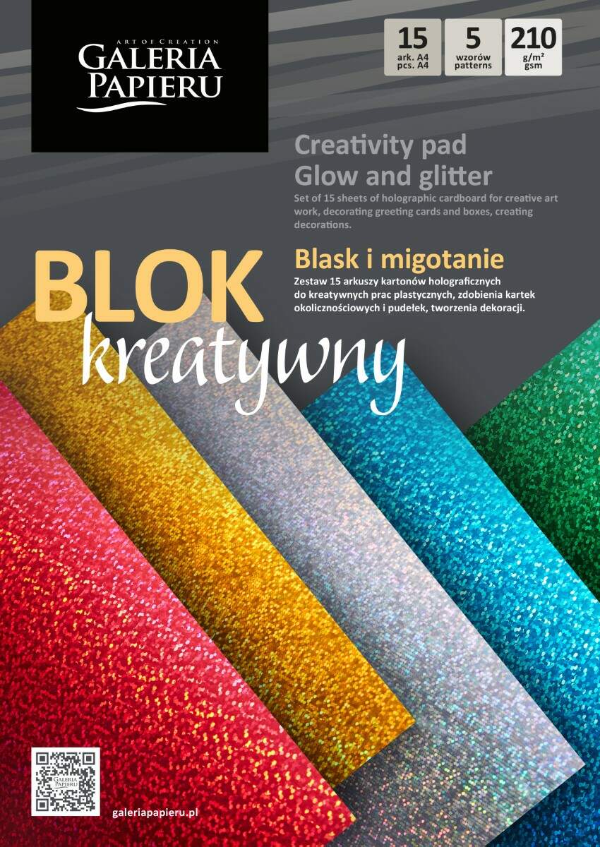 Blok Argo A4 Holograficzny Mix 210g 15ark. Blask i Migotanie
